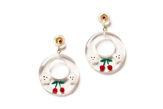 Cherries Clear Drop Hoop Earrings