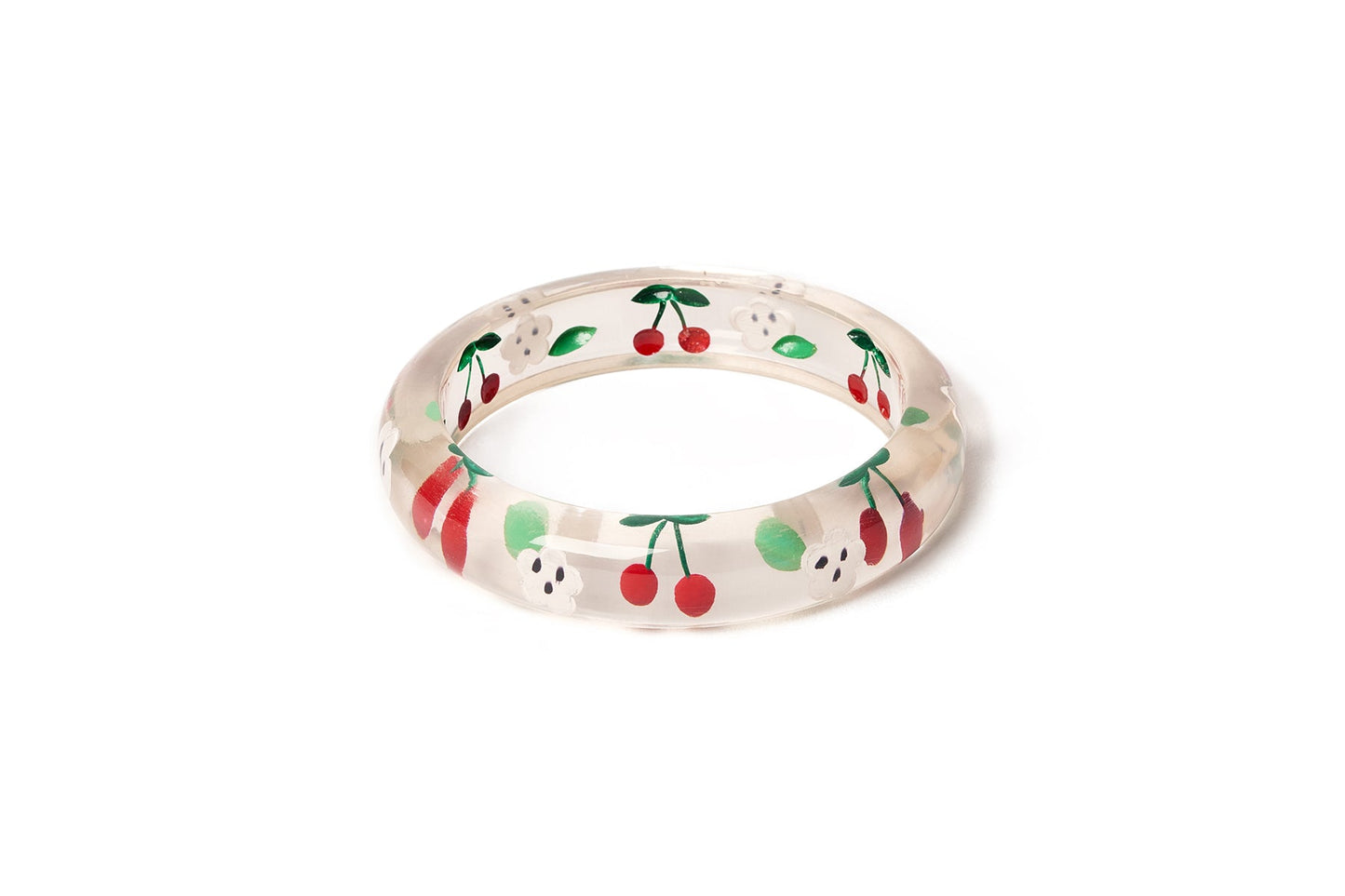 Splendette vintage inspired 1940s Bakelite style rockabilly red Midi Cherries Clear Bangle