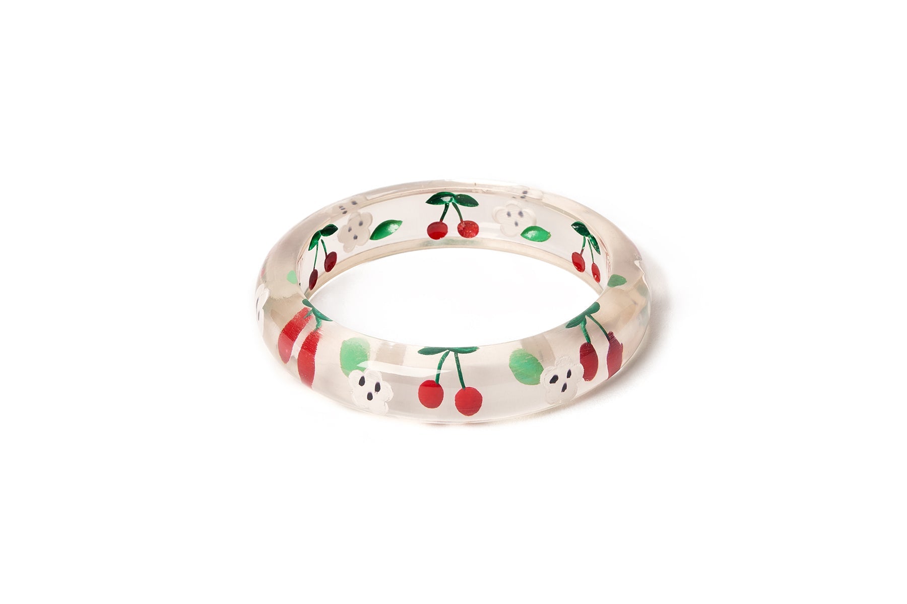 Splendette vintage inspired 1940s Bakelite style rockabilly red Midi Cherries Clear Bangle