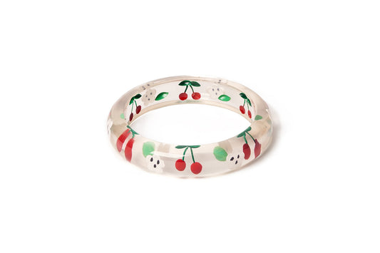 Splendette vintage inspired 1940s Bakelite style rockabilly red Midi Cherries Clear Bangle