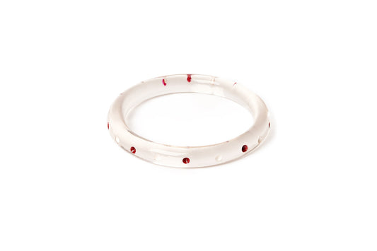 Splendette vintage inspired 1940s Bakelite style rockabilly red and white Narrow Cherries Clear Bangle