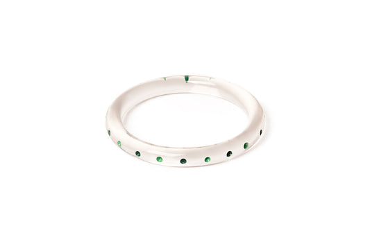 Splendette vintage inspired 1940s Bakelite style green Narrow Leaves Clear Bangle