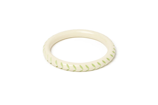 Splendette vintage inspired 1940s Bakelite style carved pastel green fakelite Narrow Rowan Cream Bangle