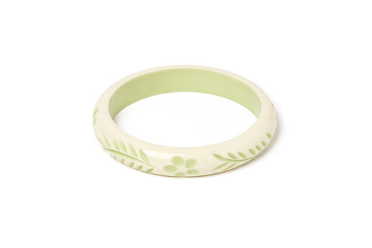 Splendette vintage inspired 1940s Bakelite style carved pastel green fakelite larger size Midi Rowan Cream Duchess Bangle
