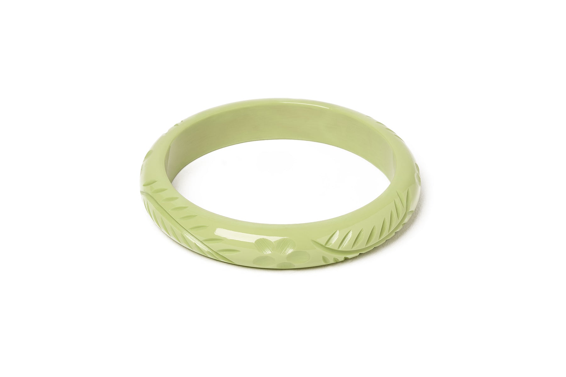 Splendette vintage inspired 1940s Bakelite style carved pastel green fakelite larger size Midi Rowan Duchess Bangle