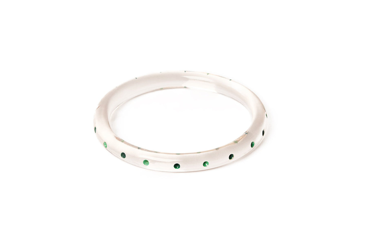 Splendette vintage inspired 1940s Bakelite style green larger size Narrow Leaves Clear Duchess Bangle