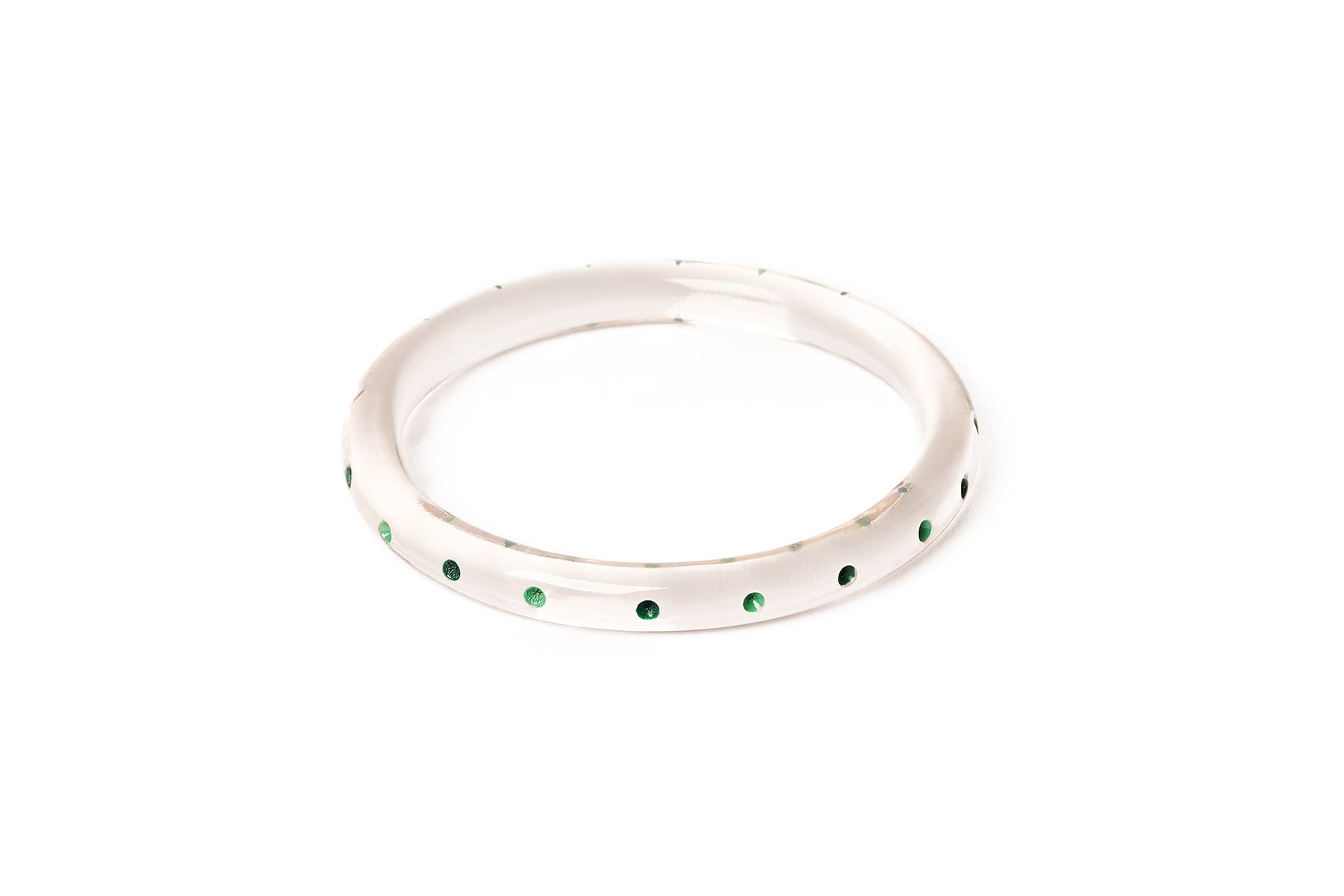 Splendette vintage inspired 1940s Bakelite style green larger size Narrow Leaves Clear Duchess Bangle