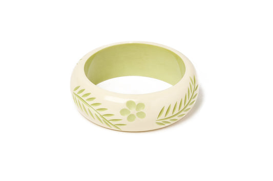 Splendette vintage inspired 1940s Bakelite style carved pastel green fakelite larger size Wide Rowan Cream Duchess Bangle