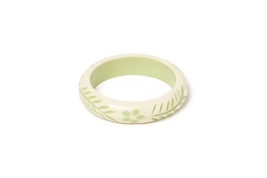 Splendette vintage inspired 1940s Bakelite style carved pastel green fakelite smaller size Midi Rowan Cream Maiden Bangle
