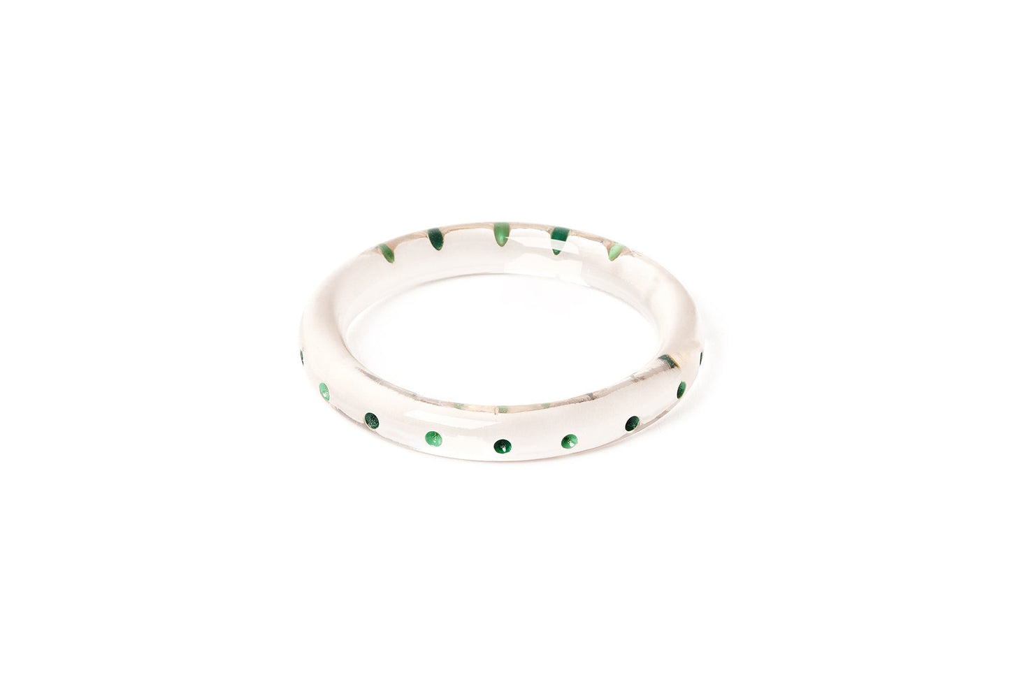 Splendette vintage inspired 1940s Bakelite style green smaller size Narrow Leaves Clear Maiden Bangle