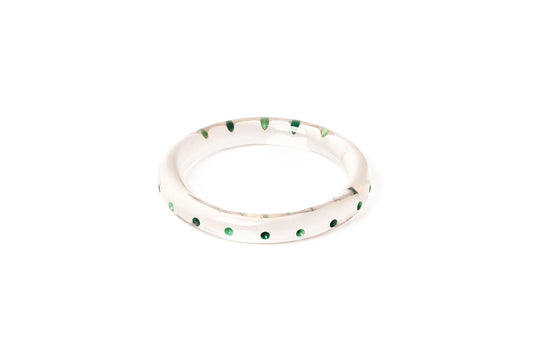Splendette vintage inspired 1940s Bakelite style green smaller size Narrow Leaves Clear Maiden Bangle