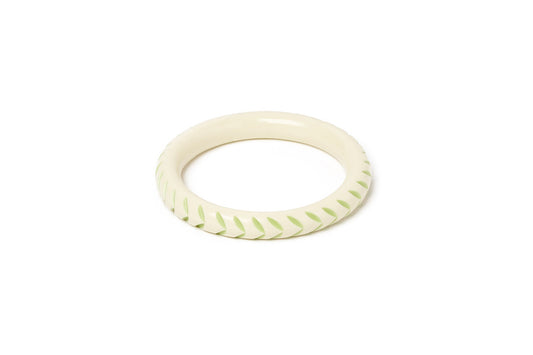 Splendette vintage inspired 1940s Bakelite style carved pastel green fakelite smaller size Narrow Rowan Cream Maiden Bangle
