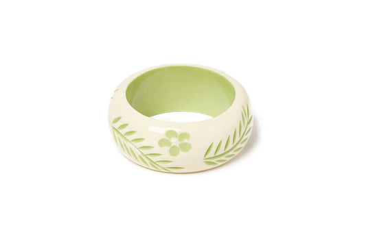 Splendette vintage inspired 1940s Bakelite style carved pastel green fakelite smaller size Wide Rowan Cream Maiden Bangle