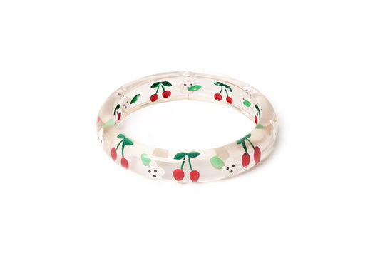 Splendette vintage inspired 1940s Bakelite style rockabilly red large size Midi Cherries Clear Duchess Bangle