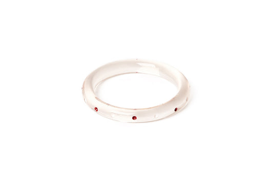 Splendette vintage inspired 1940s Bakelite style rockabilly red and white smaller size Narrow Cherries Clear Maiden Bangle