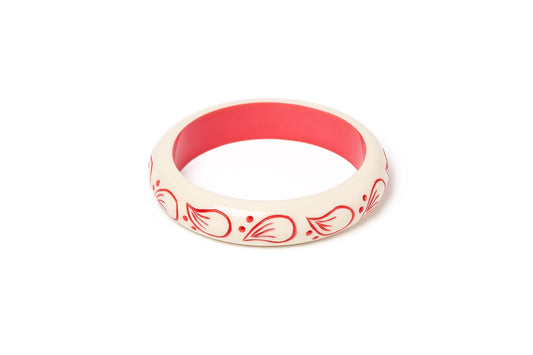 Splendette vintage inspired 1940s style carved coral pink fakelite Midi Petal Cream Bangle