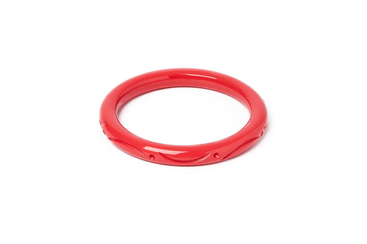 Splendette vintage inspired 1940s style carved coral pink fakelite Narrow Petal Bangle