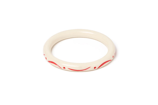 Splendette vintage inspired 1940s style carved coral pink fakelite Narrow Petal Cream Bangle