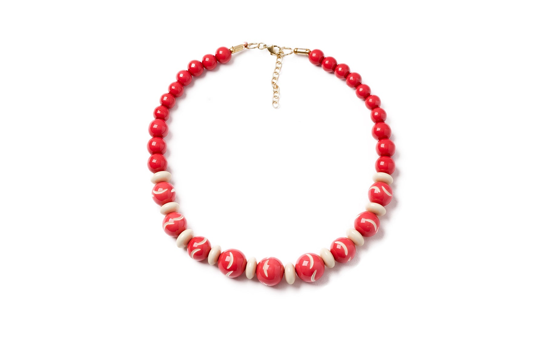 Splendette vintage inspired 1940s style carved coral pink fakelite Petal Bead Necklace