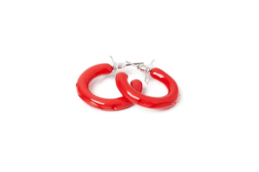 Splendette vintage inspired 1940s style carved coral pink fakelite Petal Hoop Earrings