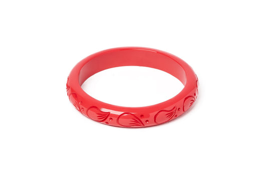 Splendette vintage inspired 1940s style carved coral pink fakelite large size Midi Petal Duchess Bangle