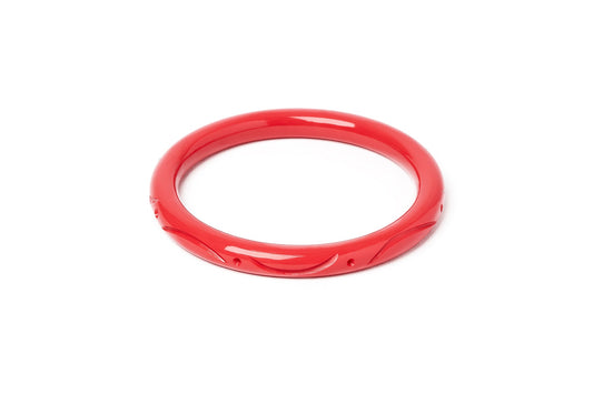Splendette vintage inspired 1940s style carved coral pink fakelite larger size Narrow Petal Duchess Bangle