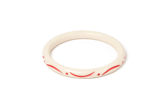 Splendette vintage inspired 1940s style carved coral pink fakelite larger size Narrow Petal Cream Duchess Bangle
