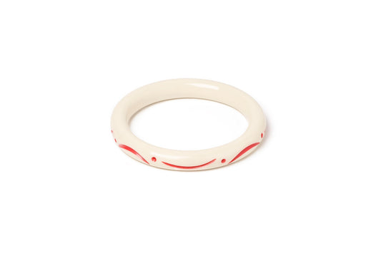 Splendette vintage inspired 1940s style carved coral pink fakelite smaller size Narrow Petal Cream Maiden Bangle