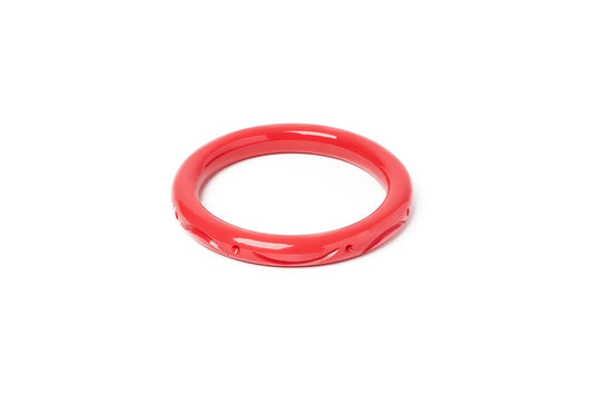 Splendette vintage inspired 1940s style carved coral pink fakelite smaller size Narrow Petal Maiden Bangle