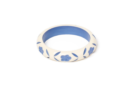 Splendette vintage inspired 1940s style carved blue fakelite Midi Veronica Cream Bangle