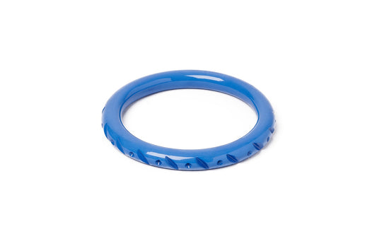 Splendette vintage inspired 1940s style carved blue fakelite Narrow Veronica Bangle