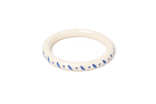 Splendette vintage inspired 1940s style carved blue fakelite Narrow Veronica Cream Bangle