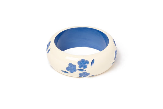 Splendette vintage inspired 1940s style carved blue fakelite Wide Veronica Cream Bangle