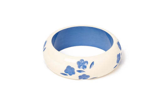 Splendette vintage inspired 1940s style carved blue fakelite larger size Wide Veronica Cream Duchess Bangle
