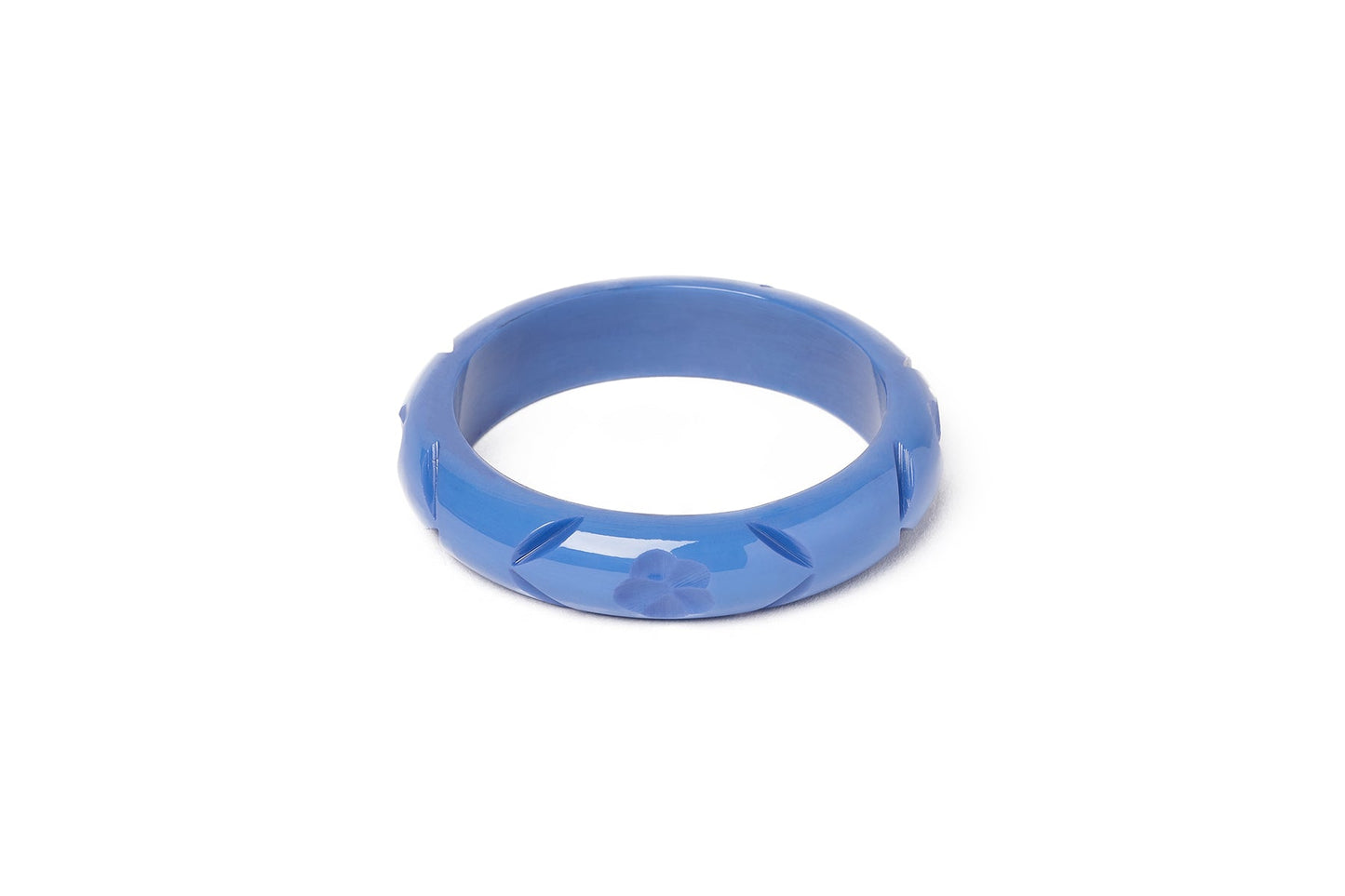 Splendette vintage inspired 1940s style carved blue fakelite smaller size Midi Veronica Maiden Bangle