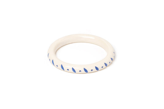 Splendette vintage inspired 1940s style carved blue fakelite smaller size Narrow Veronica Cream Maiden Bangle