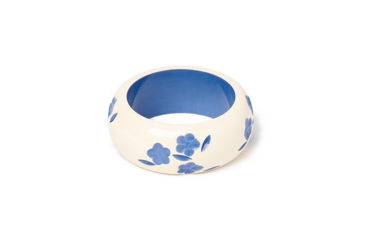 Splendette vintage inspired 1940s style carved blue fakelite smaller size Wide Veronica Cream Maiden Bangle