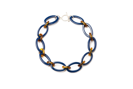 Splendette vintage inspired 1940s style navy blue and tortoiseshell fakelite Darkness Necklace