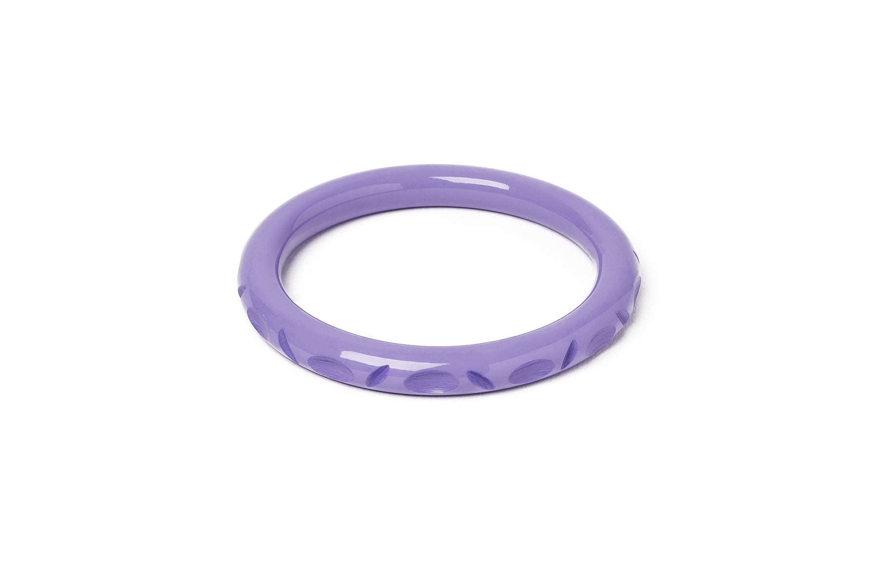 Splendette vintage inspired 1940s style pastel purple carved fakelite Narrow Petunia Bangle