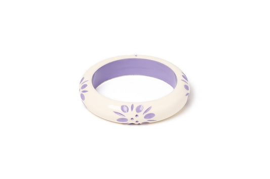 Splendette vintage inspired 1940s style pastel purple carved fakelite smaller size Midi Petunia Cream Maiden Bangle