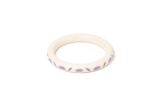 Splendette vintage inspired 1940s style pastel purple carved fakelite smaller Maiden Narrow Petunia Cream Maiden Bangle