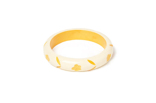 Splendette vintage inspired 1940s style carved yellow pastel fakelite Midi Primrose Cream Bangle