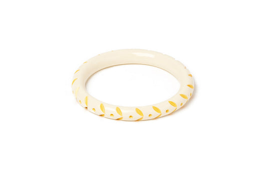 Splendette vintage inspired 1940s style carved yellow pastel fakelite Narrow Primrose Cream Bangle