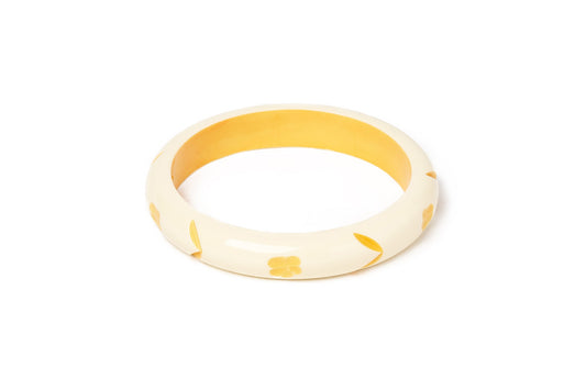 Splendette vintage inspired 1940s style carved yellow pastel fakelite larger size Midi Primrose Cream Duchess Bangle