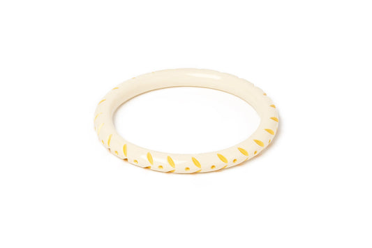 Splendette vintage inspired 1940s style carved yellow pastel fakelite larger size Narrow Primrose Cream Duchess Bangle