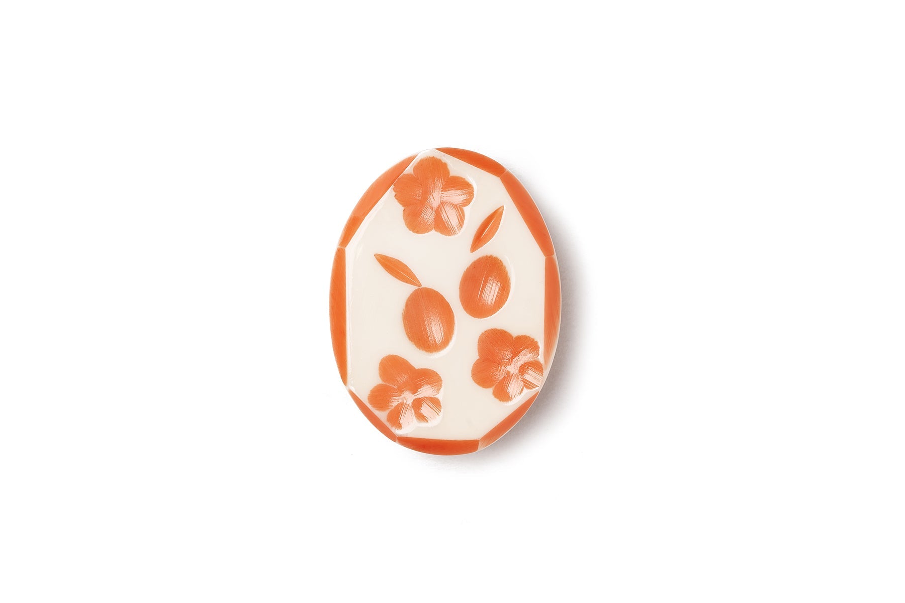 Splendette vintage inspired 1940s style carved peachy orange fakelite Apricot Cream Brooch