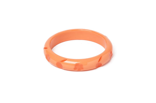 Splendette vintage inspired 1940s style carved peachy orange fakelite Midi Apricot Bangle