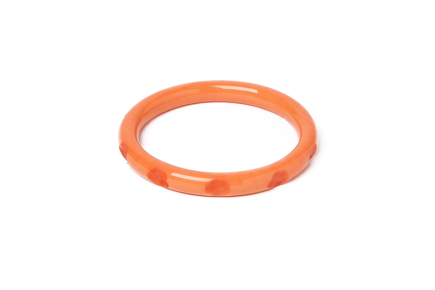 Splendette vintage inspired 1940s style carved peachy orange fakelite Narrow Apricot Bangle