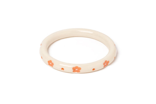 Splendette vintage inspired 1940s style carved peachy orange fakelite larger size Narrow Apricot Cream Duchess Bangle