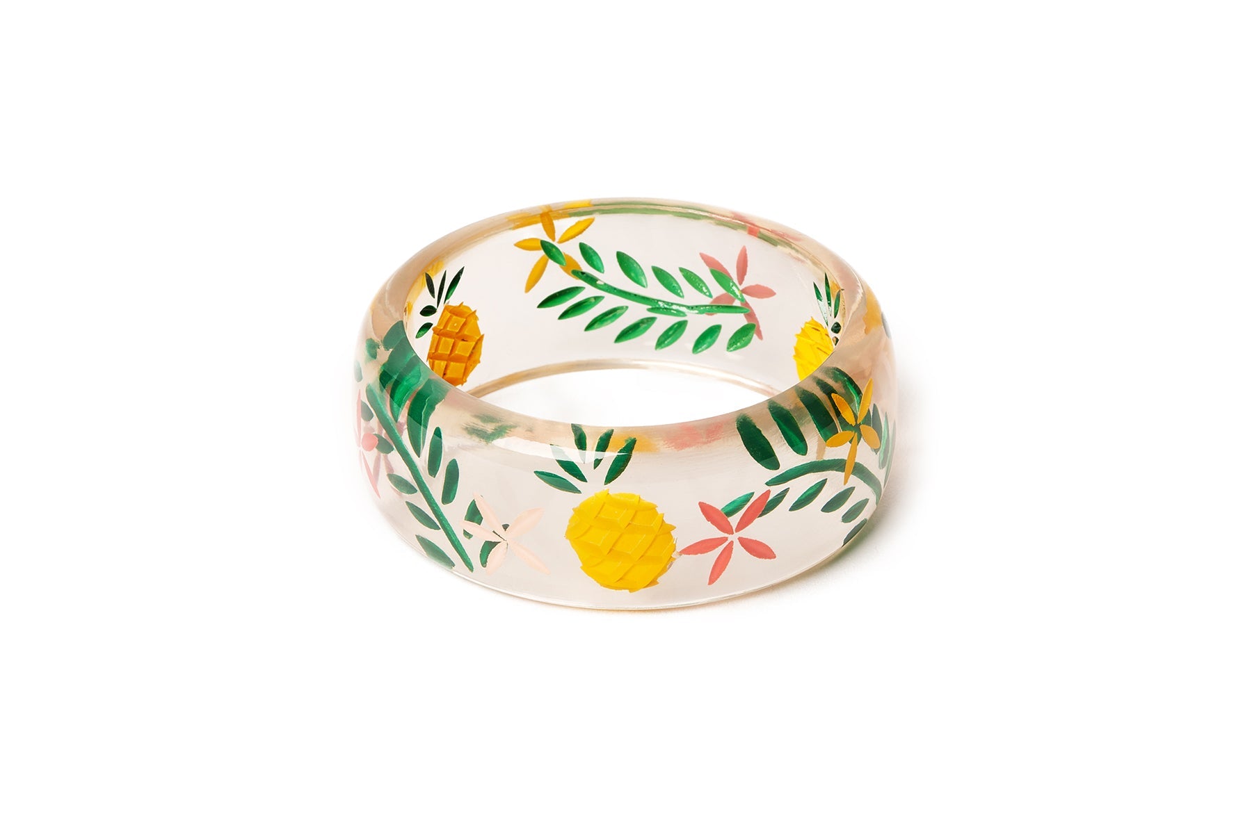 Splendette vintage inspired 1950s tropical retro style Wide Pineapple Clear Bangle